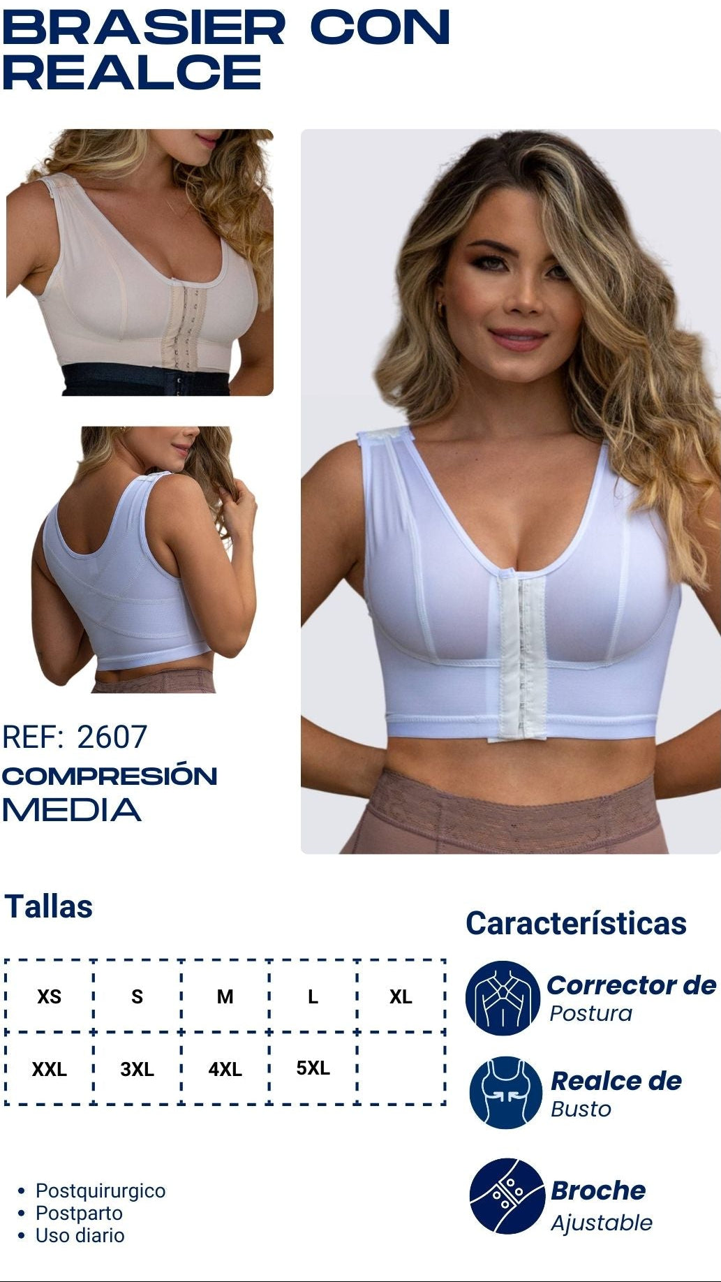 Brasier Corrector de Postura Blanco XL | Comodidad, Soporte y Elegancia en un Solo Diseño