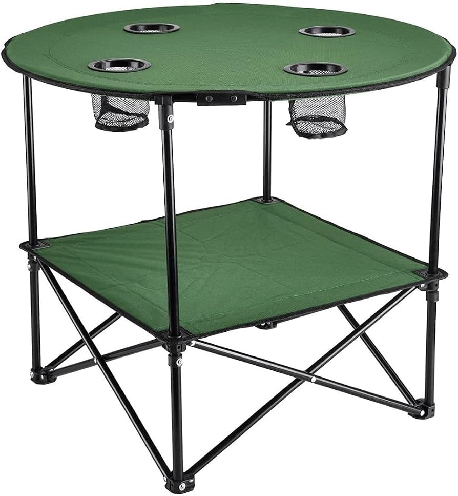 Mesa de Camping Plegable con 4 Porta Vasos