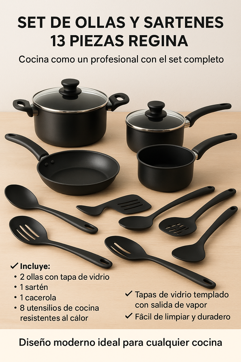 SET DE OLLAS Y JUEGO DE UTENCILIOS DE COCINA 13PZ