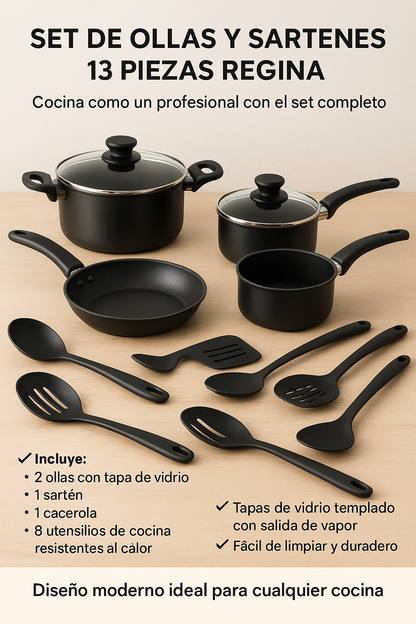 SET DE OLLAS Y JUEGO DE UTENCILIOS DE COCINA 13PZ