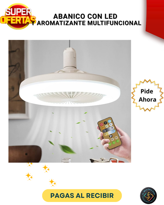 ABANICO CON LED Y AROMATIZANTE MULTIFUNCIONAL
