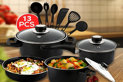 SET DE OLLAS Y JUEGO DE UTENCILIOS DE COCINA 13PZ